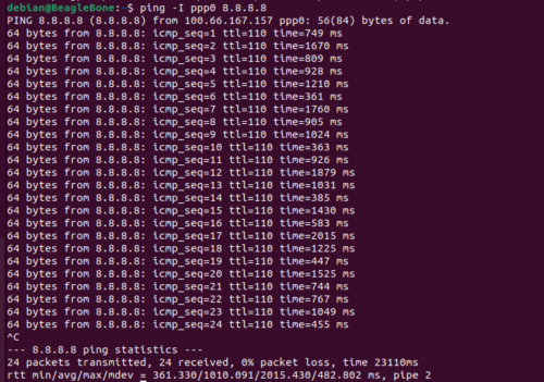 Pt Ping Establishing a Network Gateway with a Cell Modem Through PPP - BeagleBoard