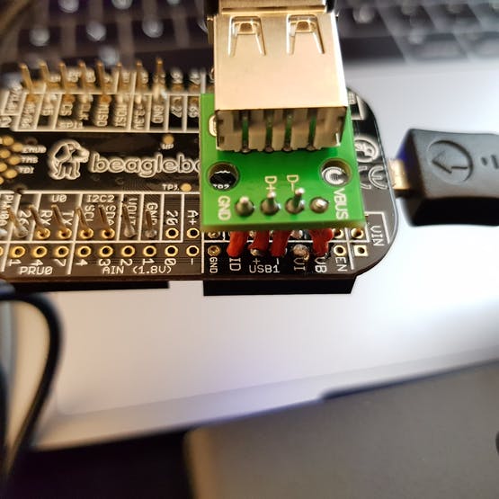 Connecting the USB Type A Female Receptacle Breakout Board to PocketBeagle