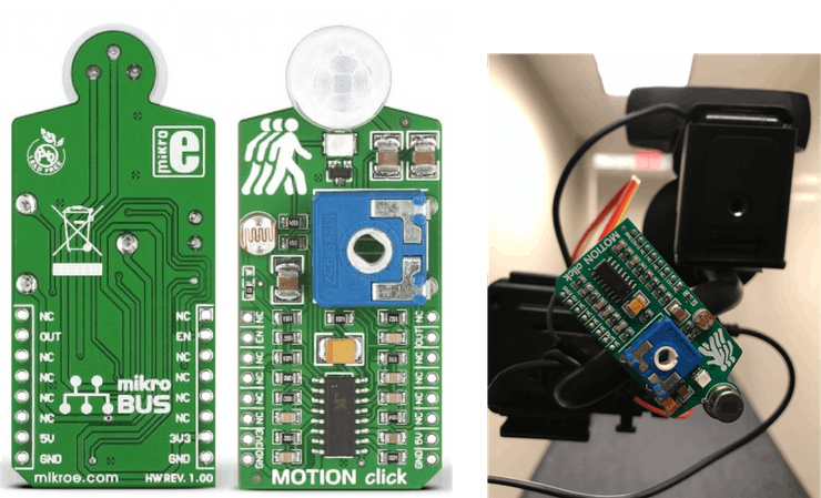 back and front view of Motion Click and mounted on our project