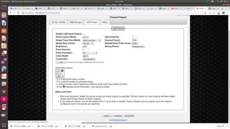 Input/Output Setup->Output Channels configuration”></p>
<p><strong>6) Enable "Matrix #2" pixel overlay model</strong>
</p>
<p>This is required to work with the pixel overlay script examples, including the one provided here for the Christmas countdown. This was the hardest part for me to initially understand. The tricky part for me was figuring out to use 32 strings and 1 strand per string. The software wants to think of the LEDs as strings, but instead we have rows and the rows (strings) themselves aren’t broken down into multiples. Our LED matrix is 32 rows high. Once I thought of it this way, it was pretty easy to figure out how to configure it. Also, the name "Matrix #2" appears to be completely arbitrary.</p>
<p><img class=