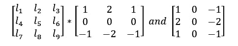 where l_n represents a pixel within the 3x3 image