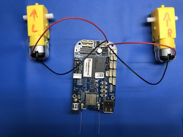 Motors connected and tagged with Left and Right. Forward direction defined.