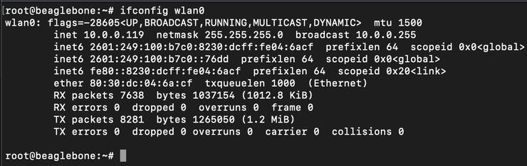 Beaglebone WiFi IP address