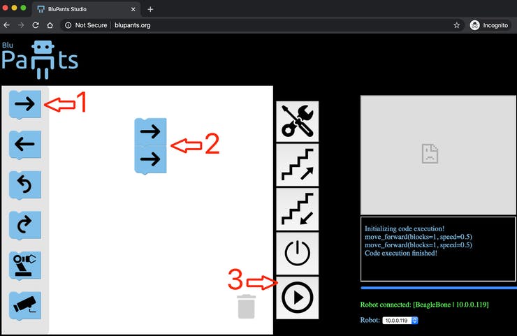 Run forward command and observe the motors