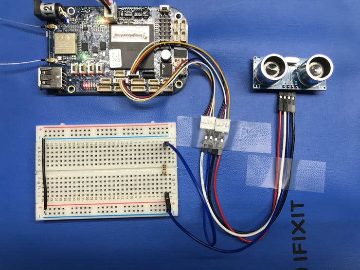 BeagleBone Blue with HC-SR04 ultrasonic sensor