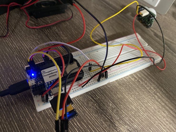 Rough view of the breadboard with all the connections