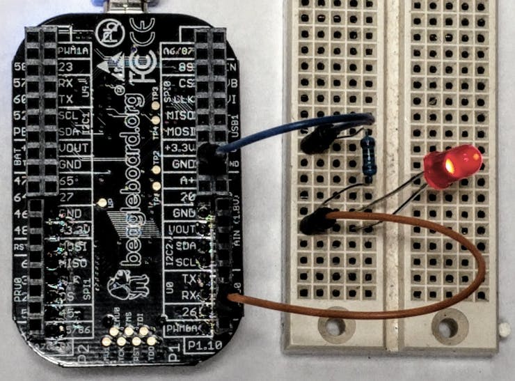 An LED connected to header P1 pin 33 can be controlled through GPIO 111.