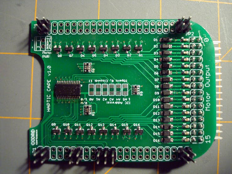 After cutting off five 2x2 and one 2x3 header, position them to the bottom of the PCB in the arrangement as shown and solder them into place.