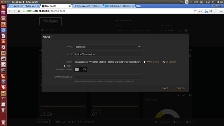 Adding Pane - Sparkline for Inside temperature