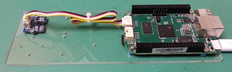 Accelerometer connected to the on-board i2c Grove connector.