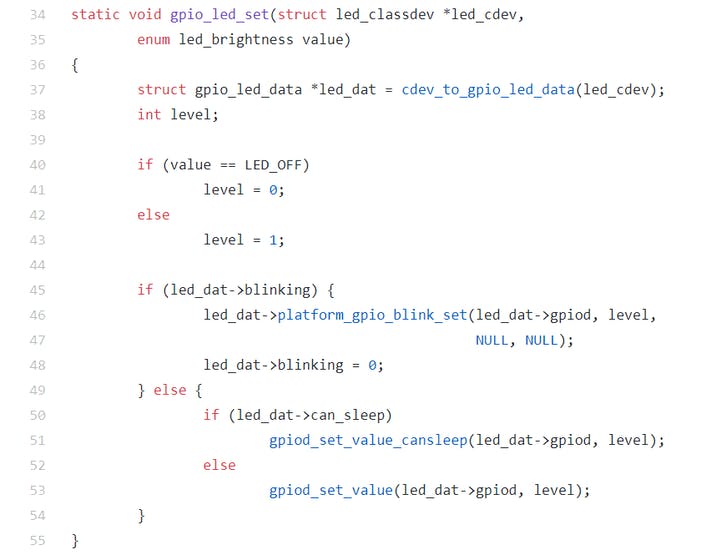 An example of a function in leds-gpio.c