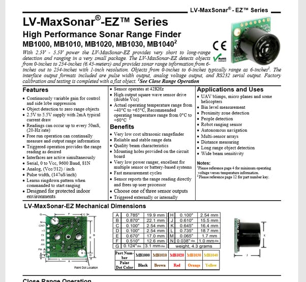 From MaxBotix Datasheet for the EZ2