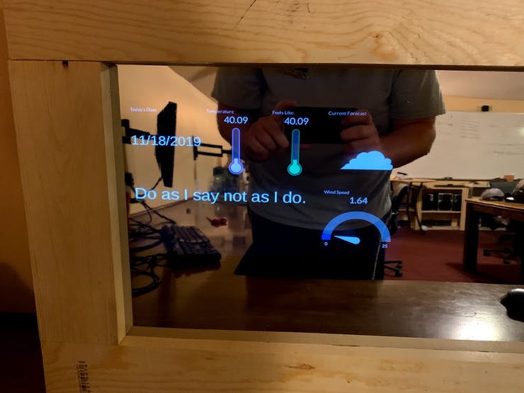 The dashboard being displayed behind the mirror