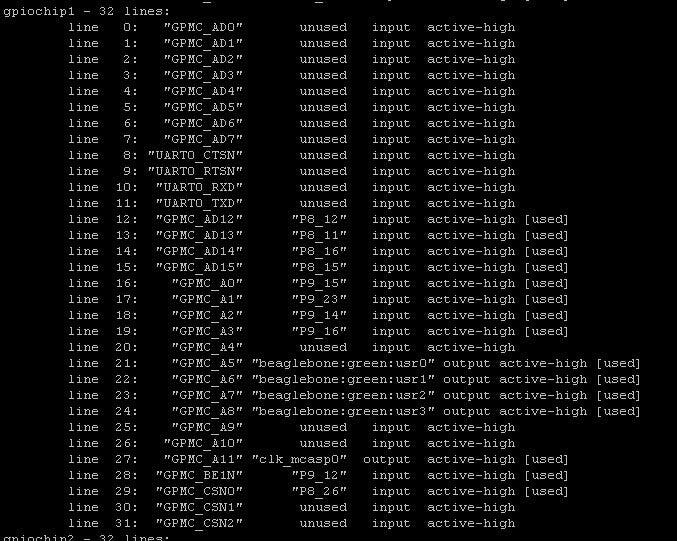 This is from the cmd gpioinfo and the print shows my gpiochip1 w/ 32 lines.