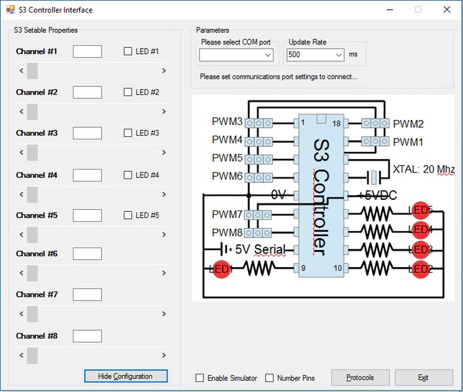 Screenshot of main window. Has built in chip simulator...